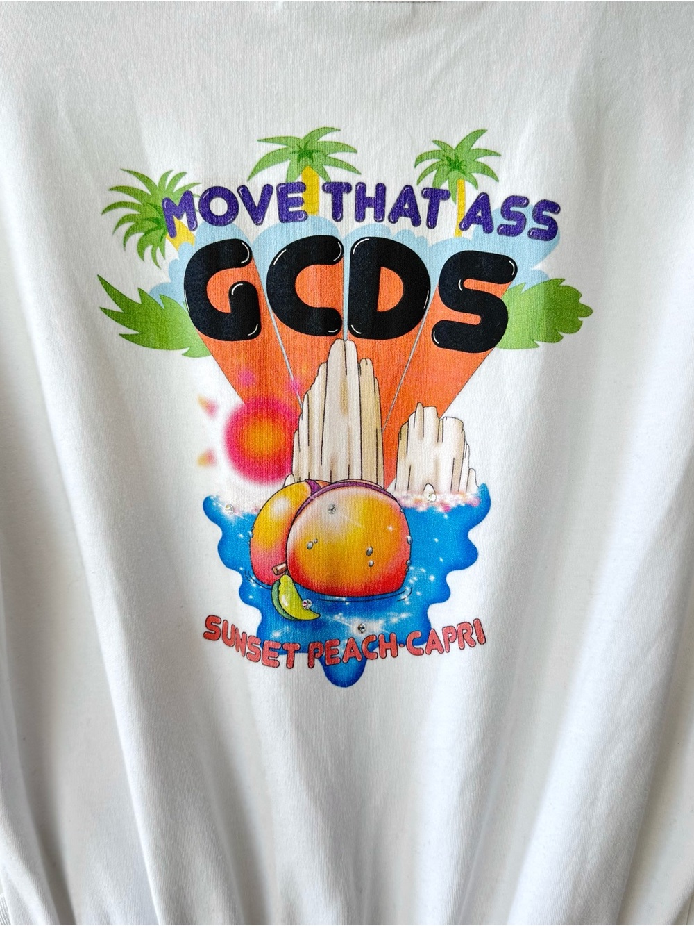 GCDS Ruched Cotton White T-shirt Mini Dress with Y2K Style Back Graphic - Size S - Picture 8 of 11